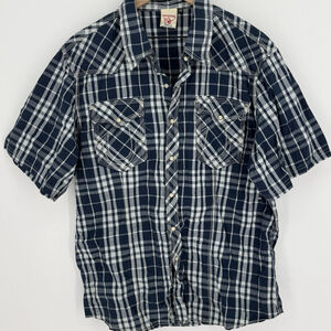 True Religion Blue Plaid Pearl Snap Men’s Shirt Size 3X